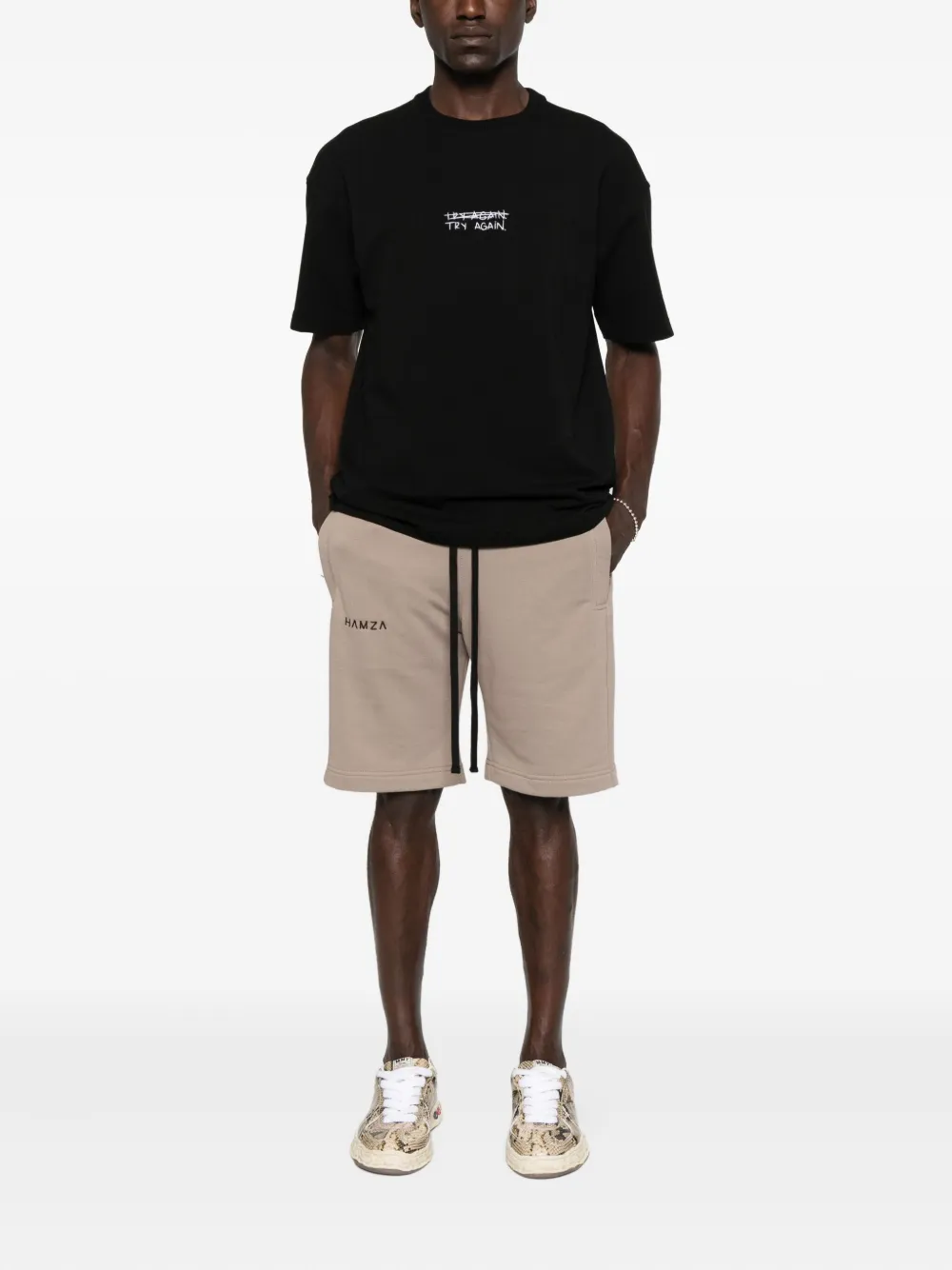HAMZA embroidered cotton T-shirt - Zwart