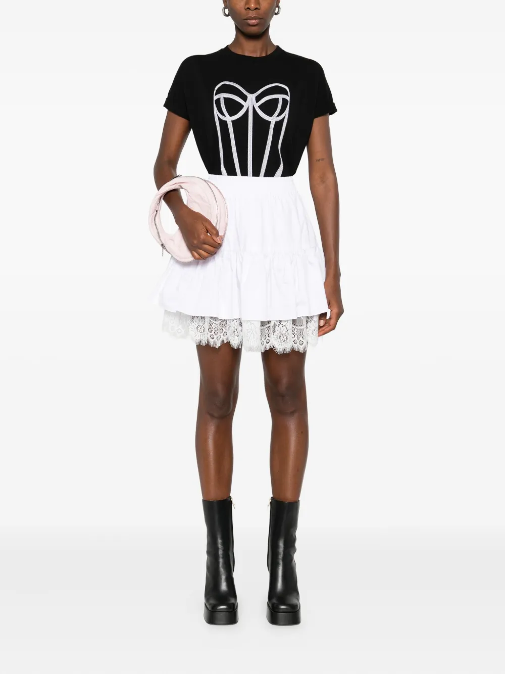 HAMZA ruffled lace-trimmed mini skirt - Wit