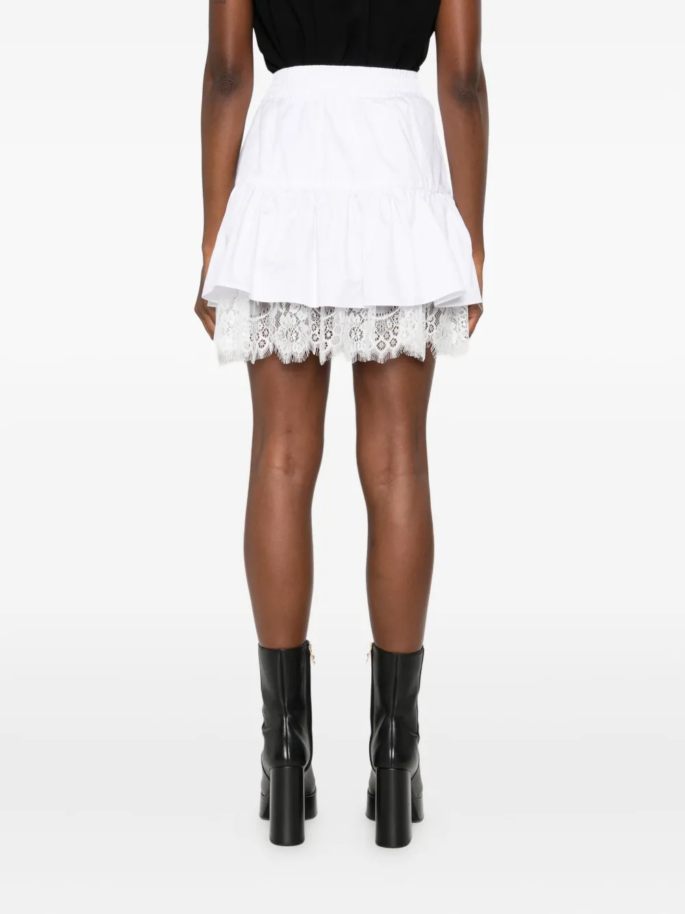 HAMZA Mini-rok met ruches en kanten afwerking Wit