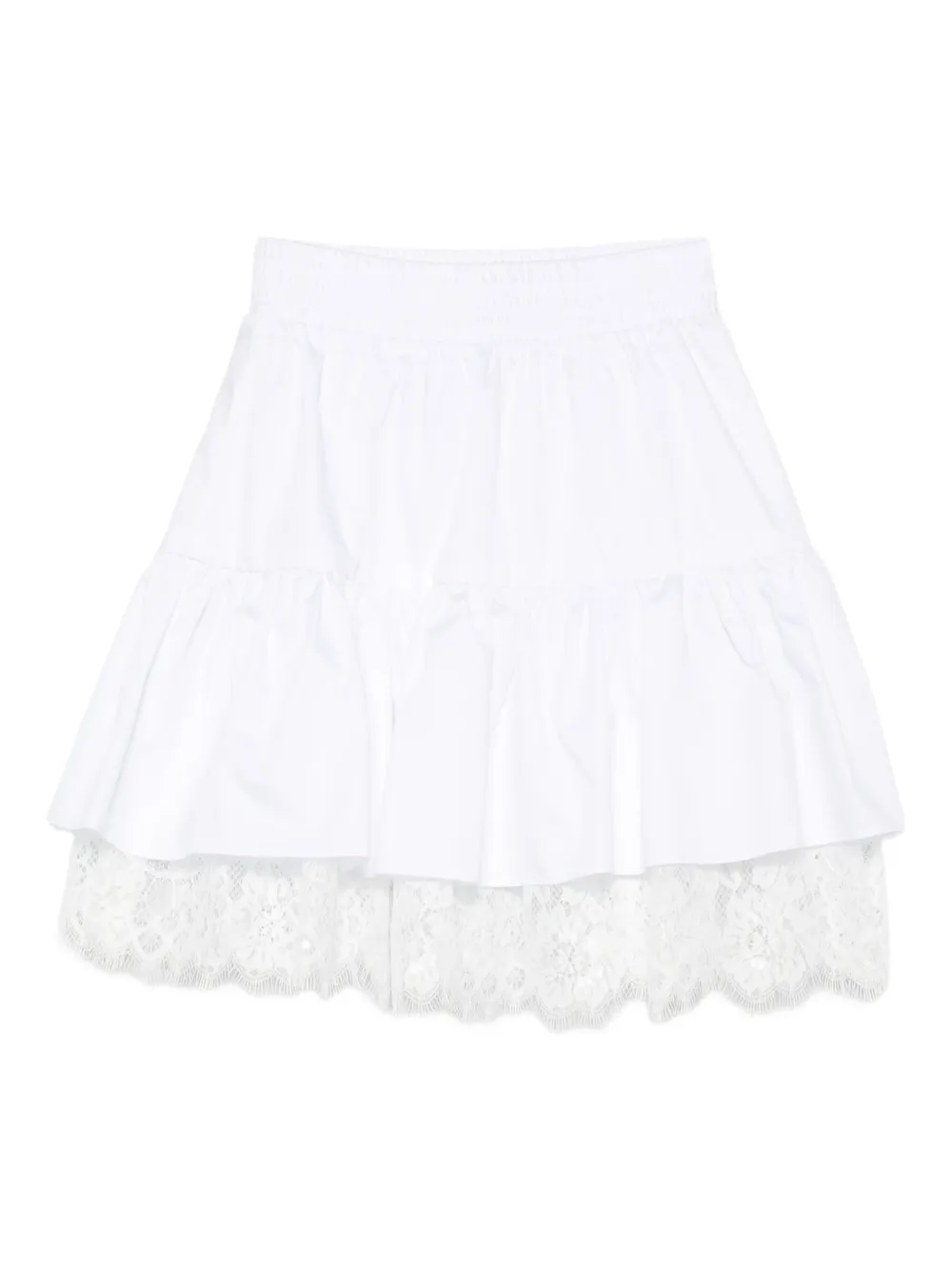 HAMZA Mini-rok met ruches en kanten afwerking Wit