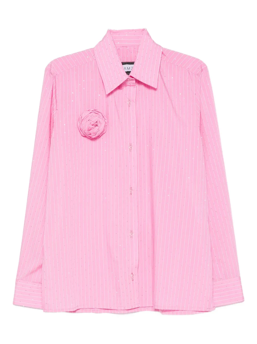 HAMZA rose-embellished pinstripe shirt Roze