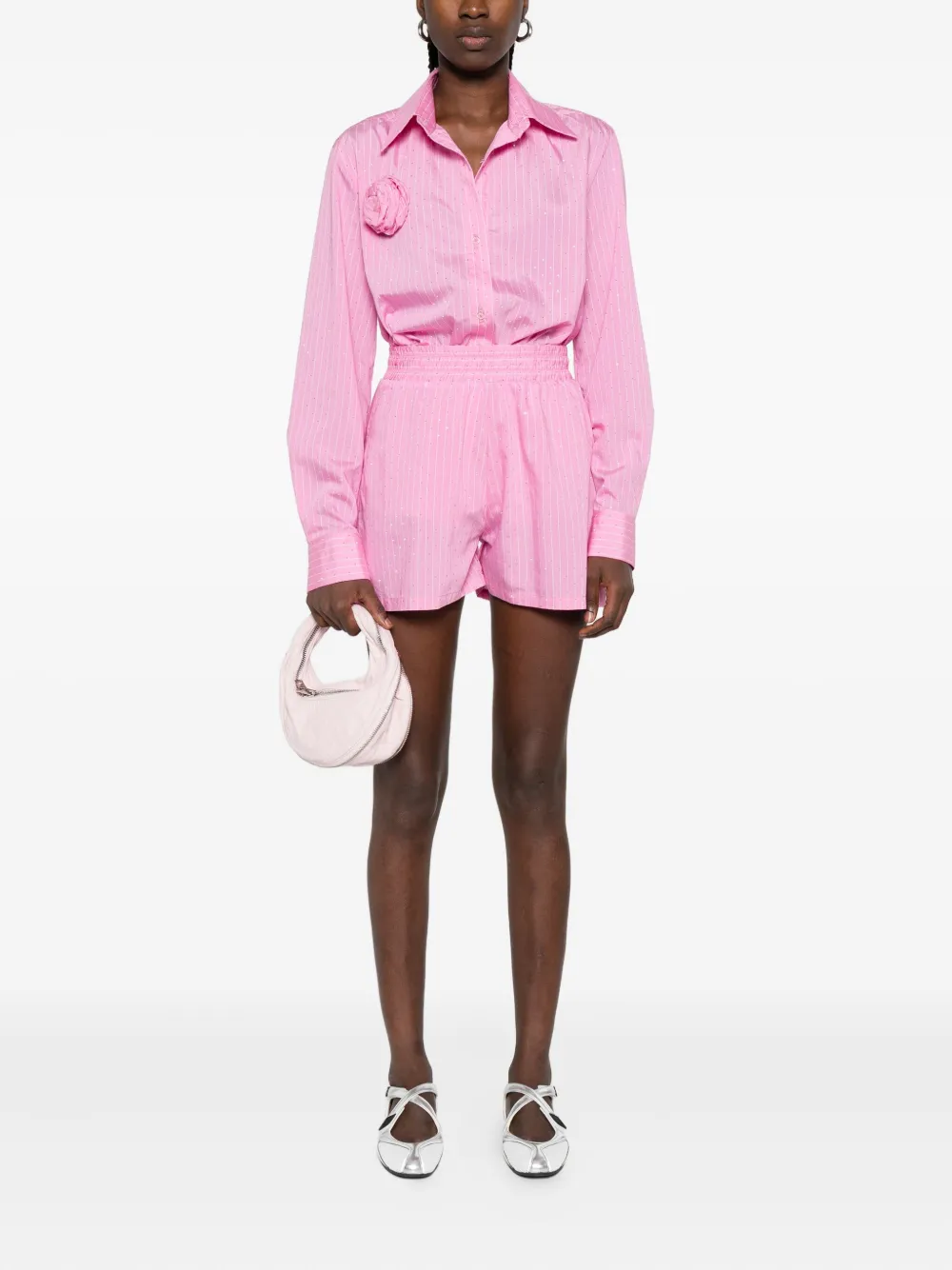 HAMZA rose-embellished pinstripe shirt - Roze
