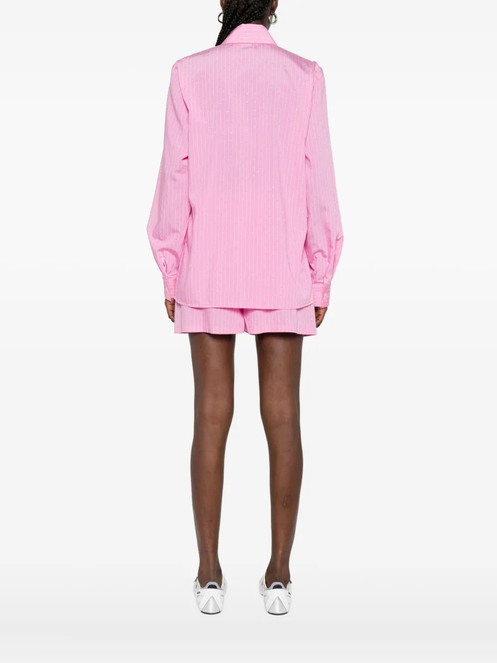 HAMZA rose-embellished pinstripe shirt Roze