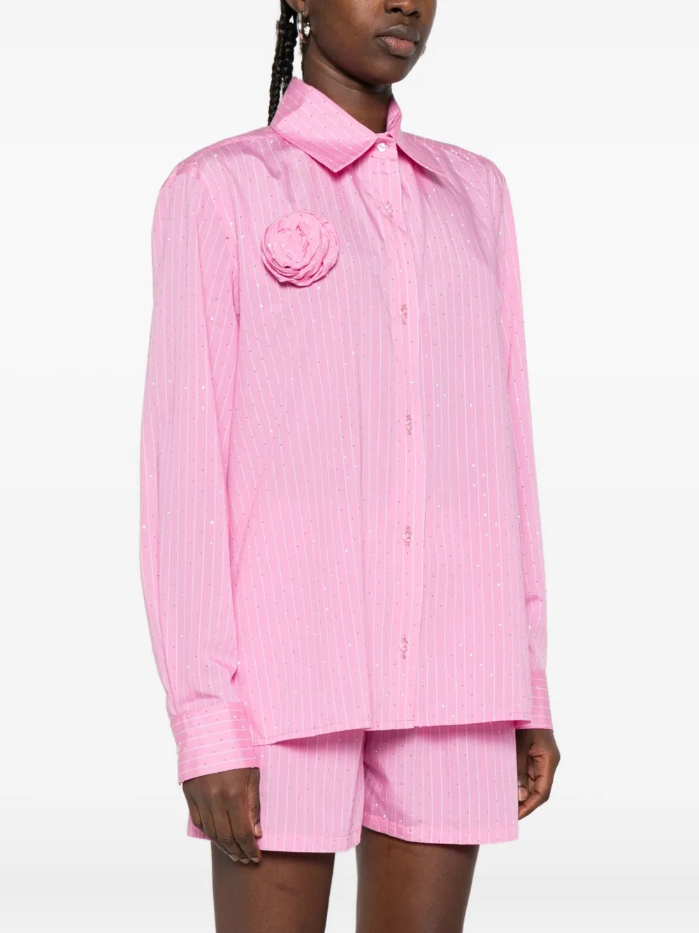 HAMZA rose-embellished pinstripe shirt Roze