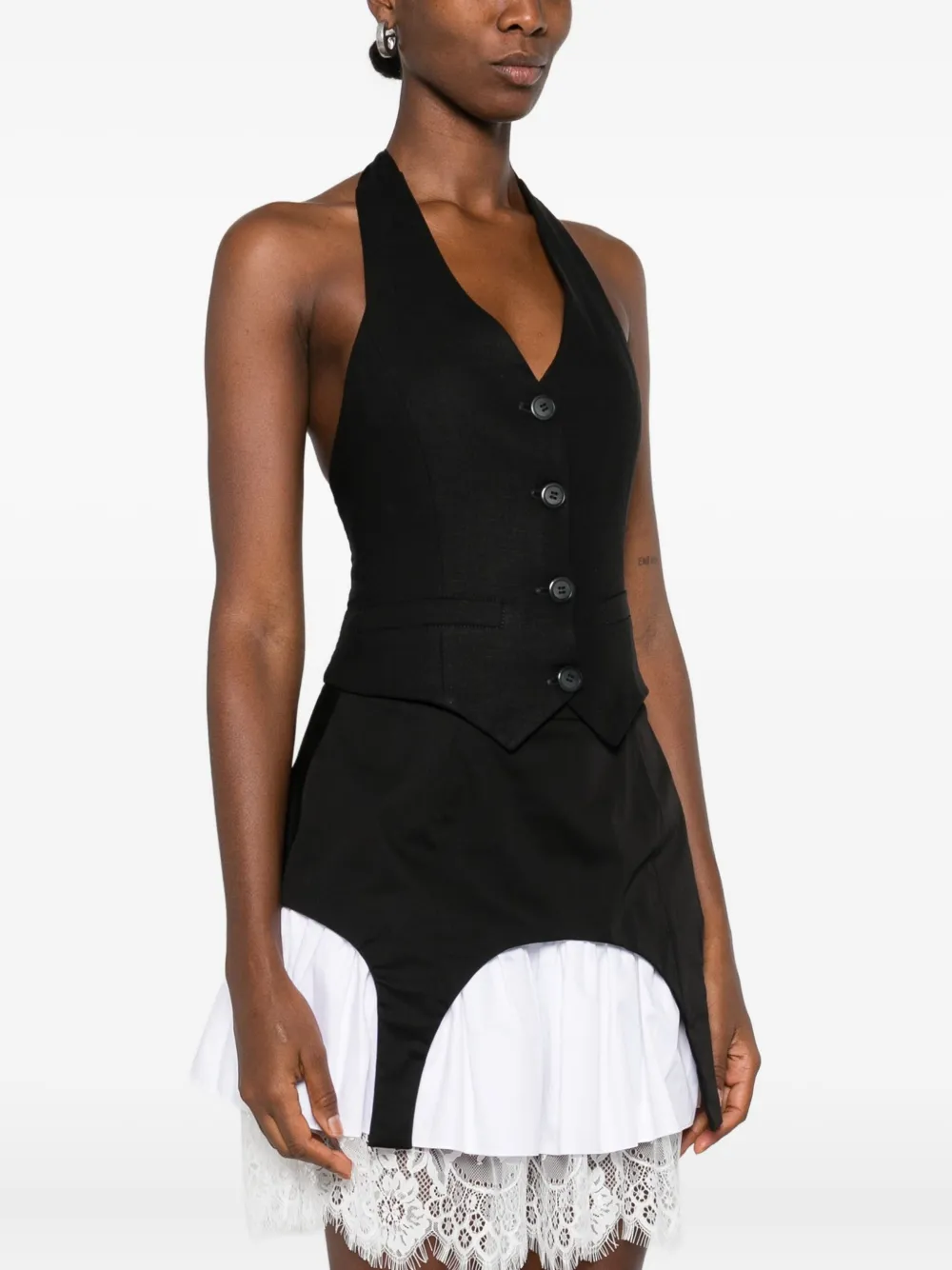 HAMZA Skipper gilet met halternek en knopen Zwart