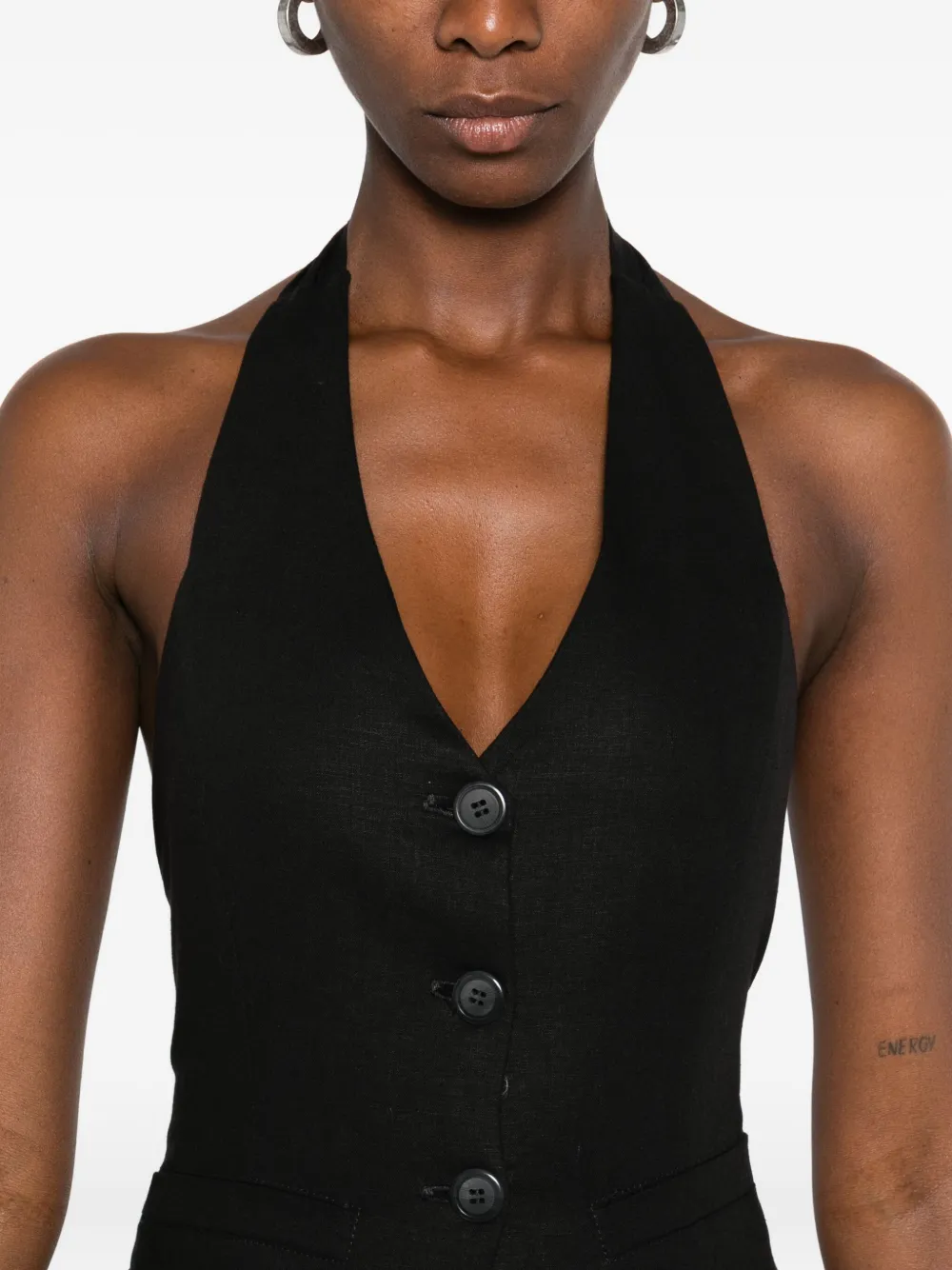 HAMZA Skipper gilet met halternek en knopen Zwart