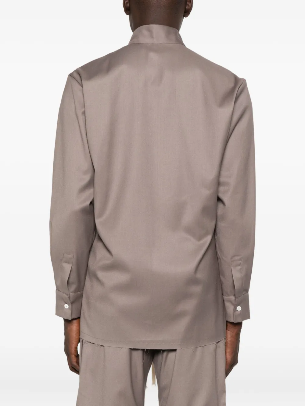 Hamza Thom Frayed-hem Collared Shirt In Brown
