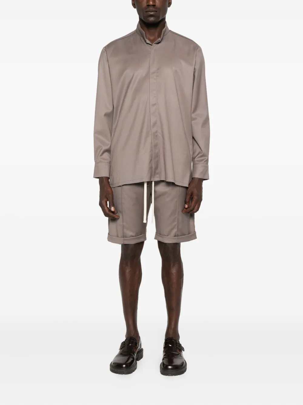HAMZA Thom frayed-hem collared shirt - Beige
