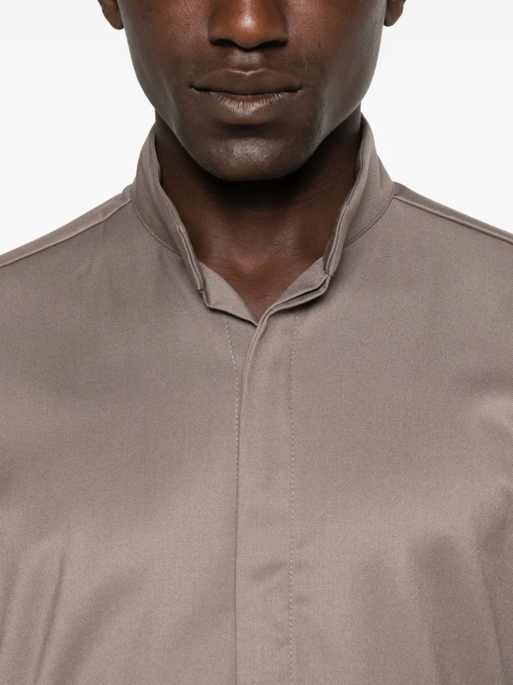 Hamza Thom Frayed-hem Collared Shirt In Brown