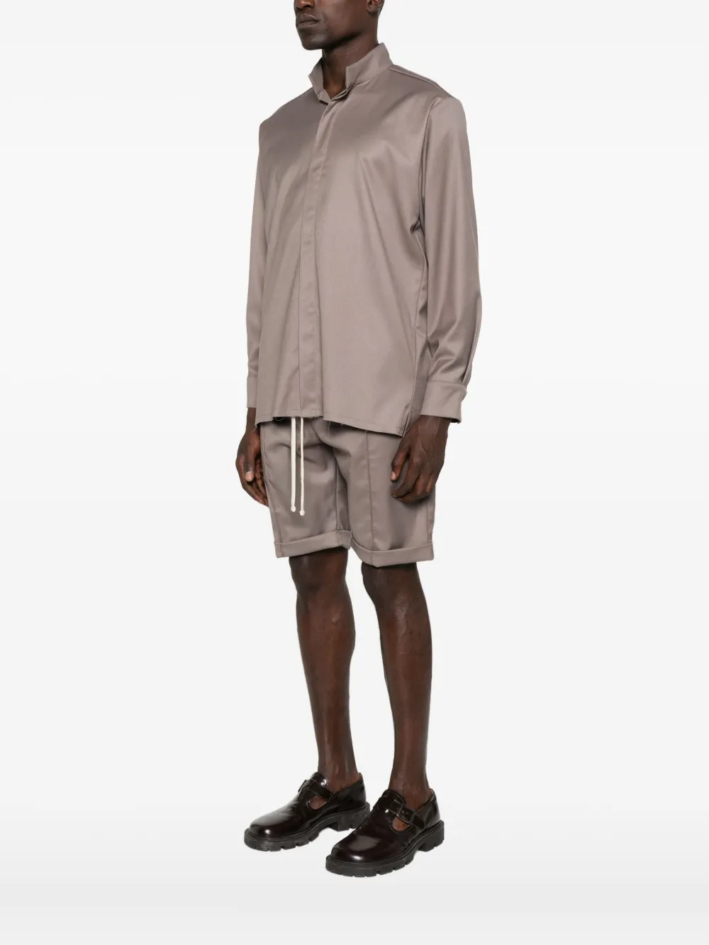 Hamza Thom Frayed-hem Collared Shirt In Brown