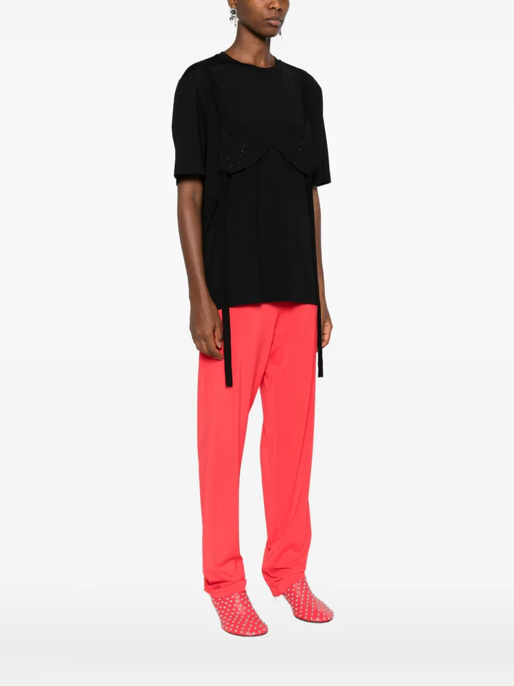 Hamza Riri Embellished Bra-detail T-shirt In Black