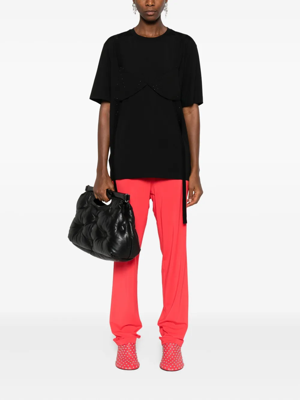 Hamza Riri Embellished Bra-detail T-shirt In Black
