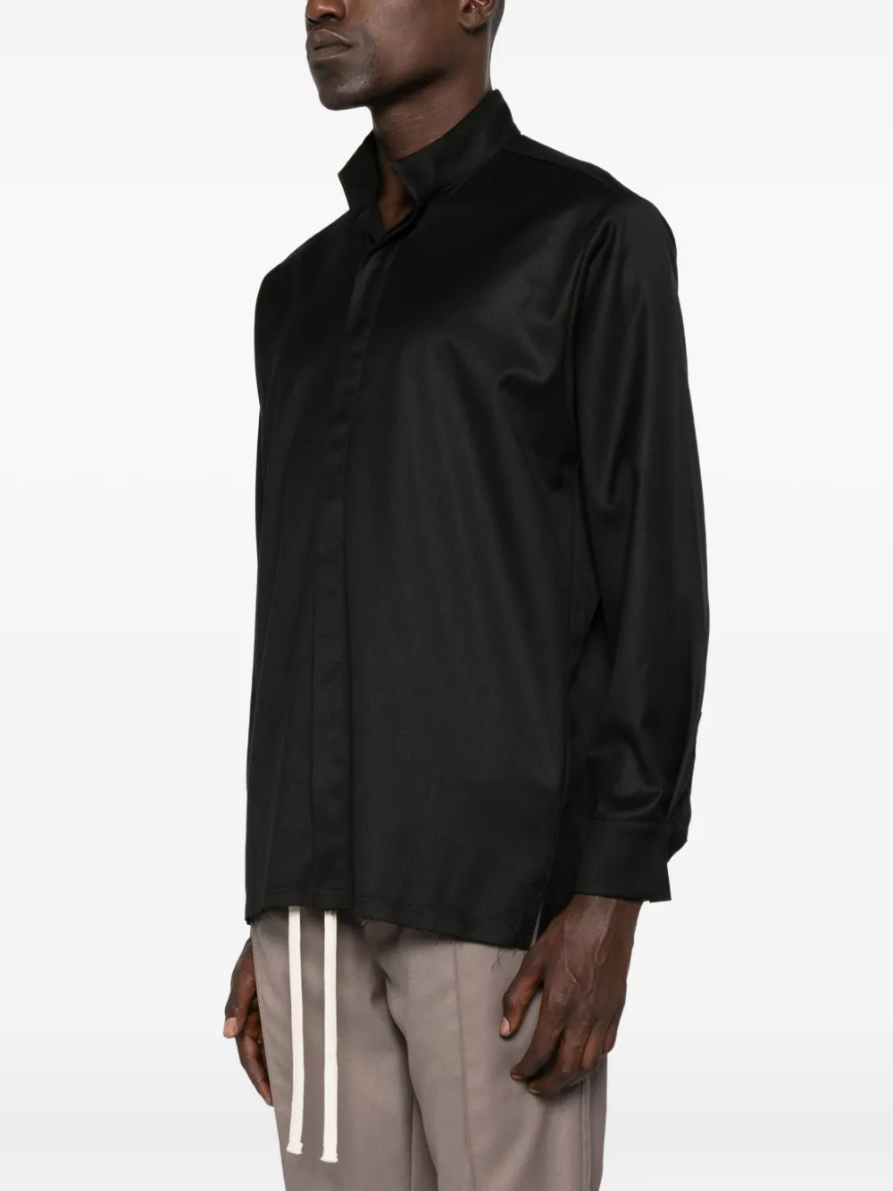  Hamza Frayed-hem Mandarin-collar Shirt - Black 