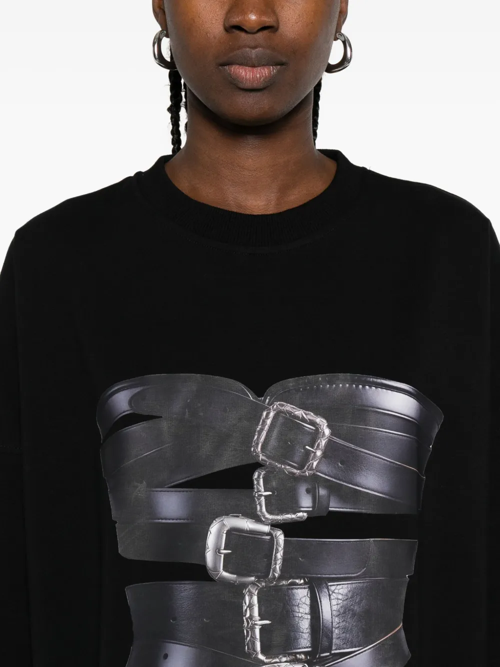 HAMZA Dolce T-shirtjurk met korsetprint en gesp Zwart