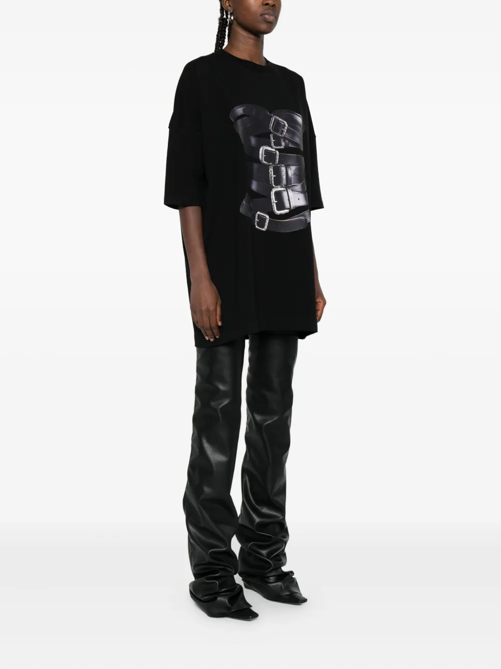 HAMZA Dolce T-shirtjurk met korsetprint en gesp Zwart