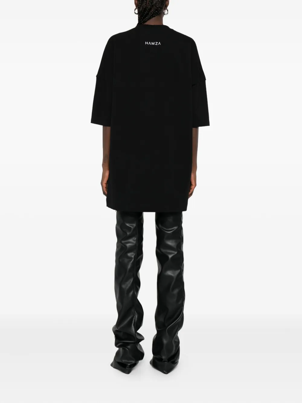 HAMZA Dolce T-shirtjurk met korsetprint en gesp Zwart