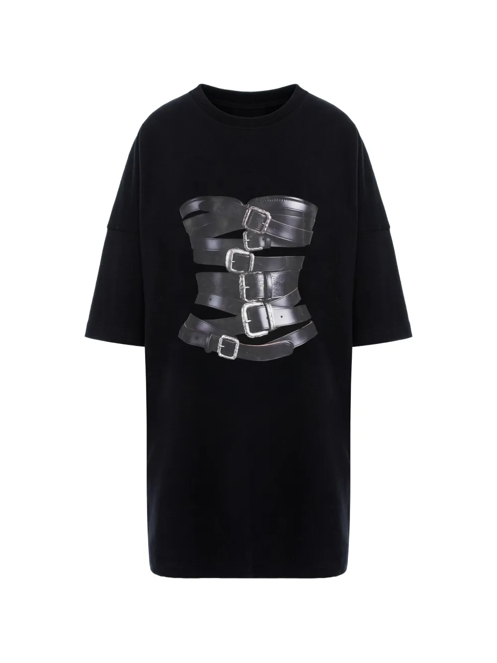 HAMZA Dolce buckled-corset print T-shirt mini day dress - Nero