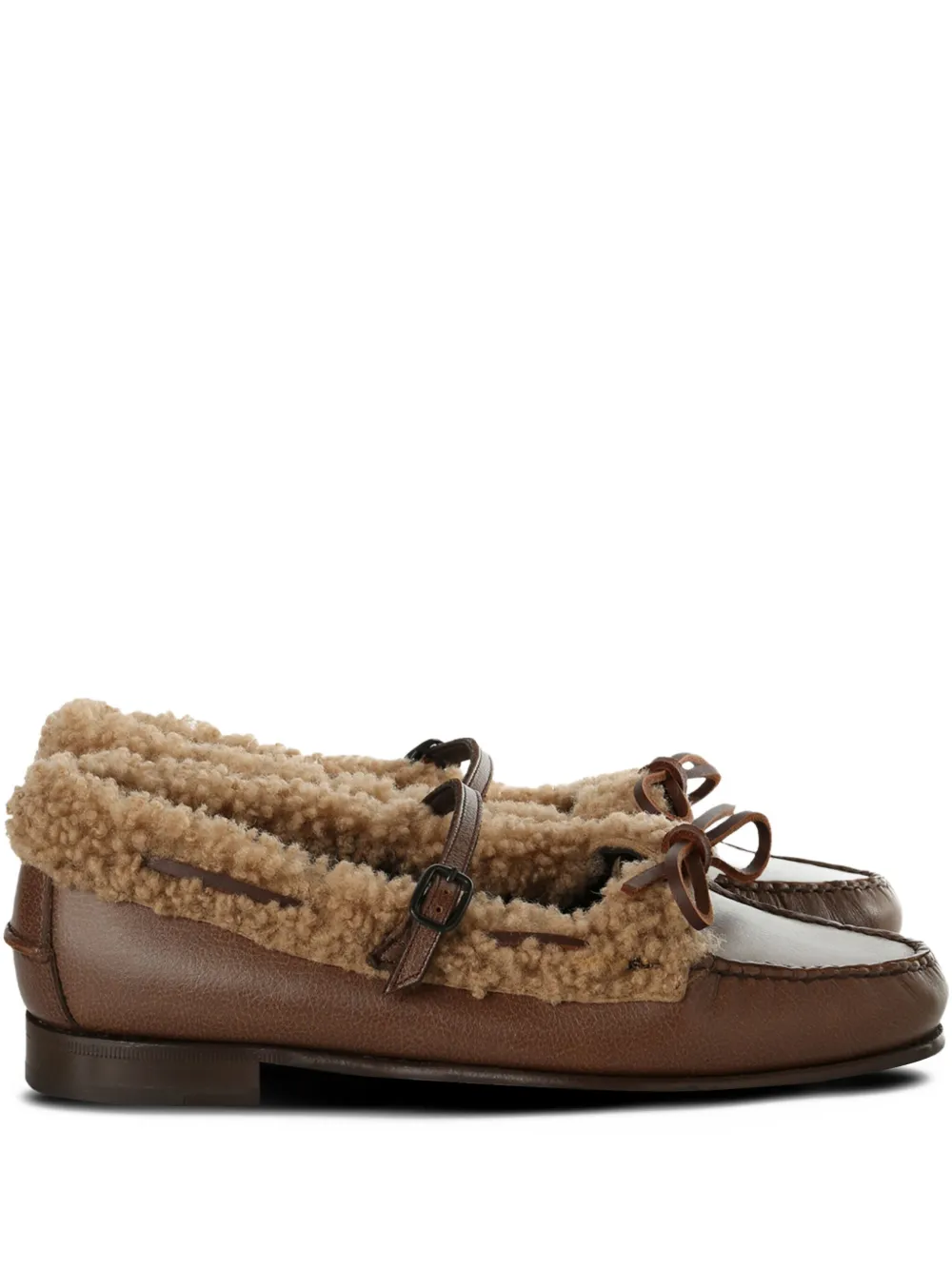 Hereu shearling-trimmed buckle loafers Brown