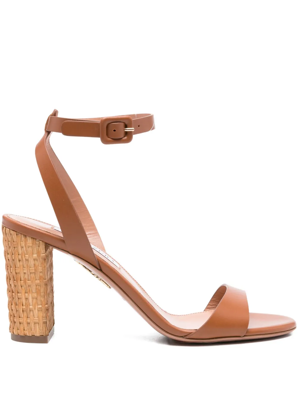 Aquazzura 85mm Sunseeker Woven-block Leather Sandals In Brown