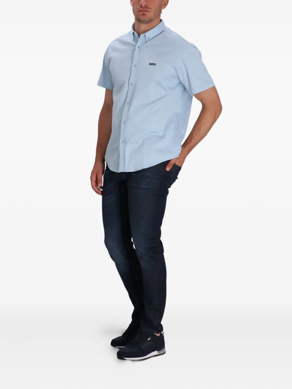 BOSS T-shirt met logodetail - Blauw