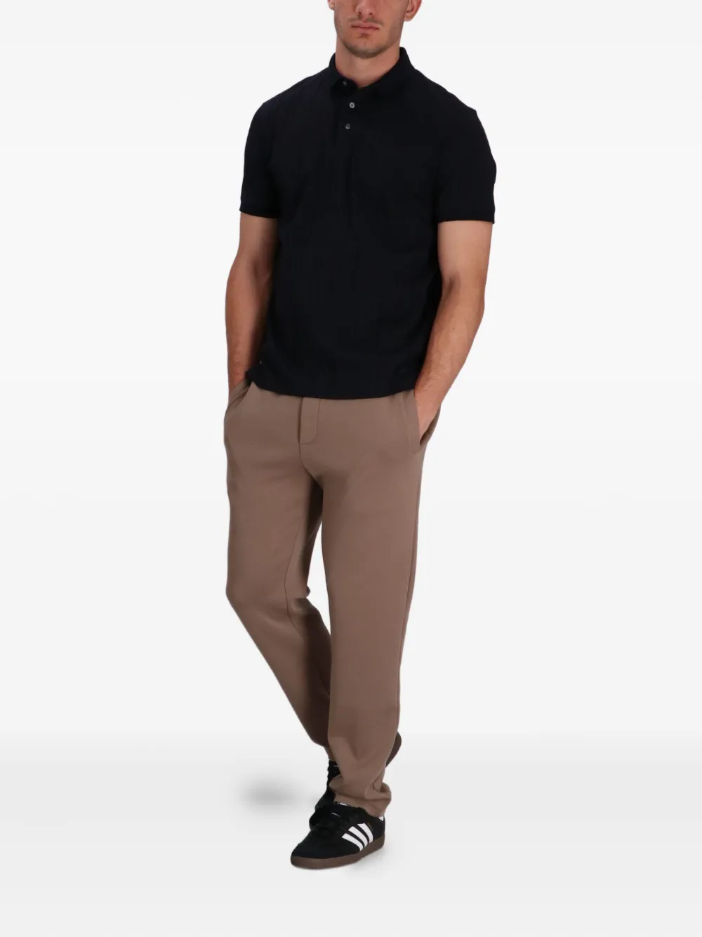 Emporio Armani Geribbeld katoenen poloshirt - Zwart