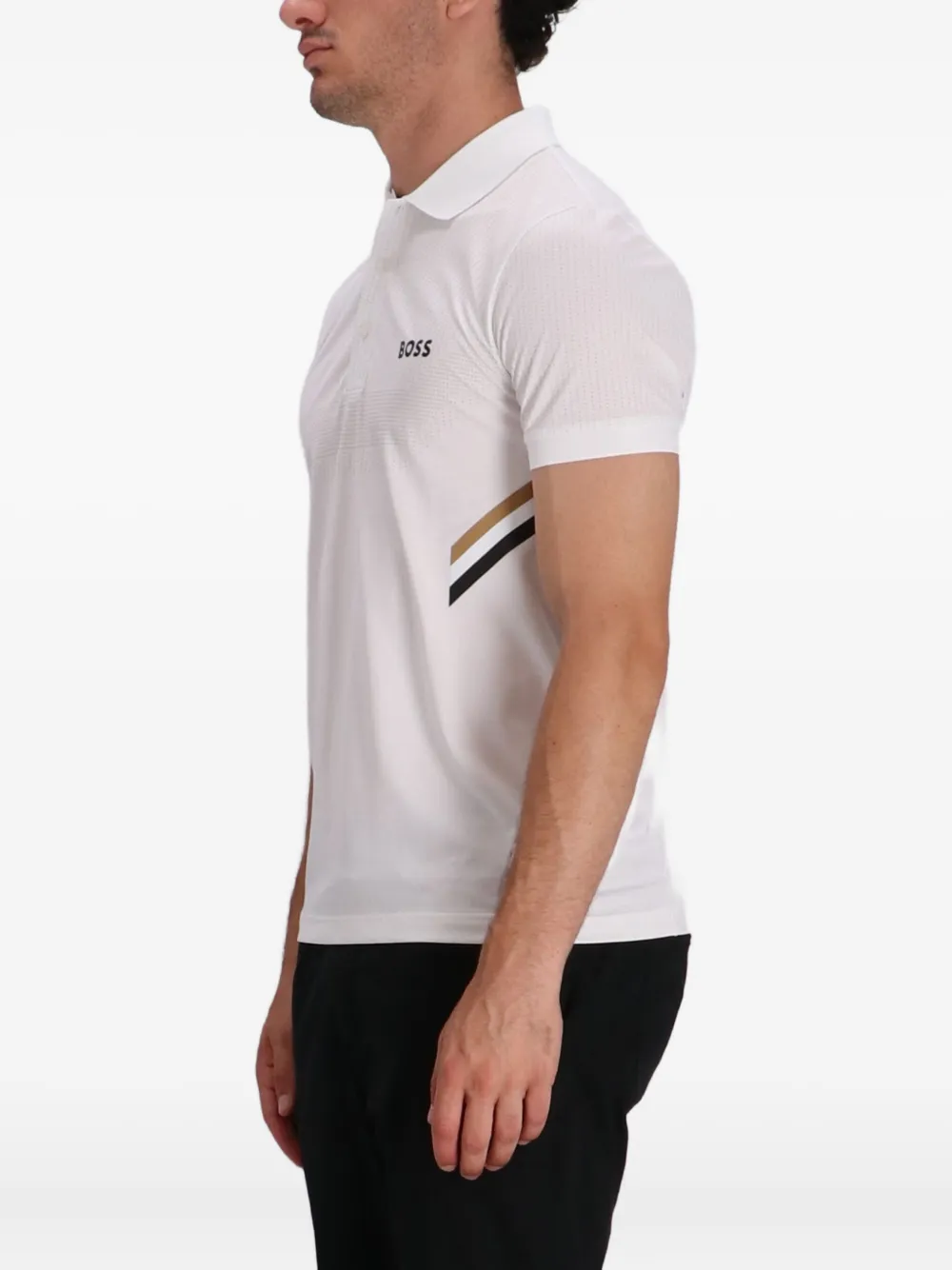 BOSS Poloshirt met gestreept-detail Wit