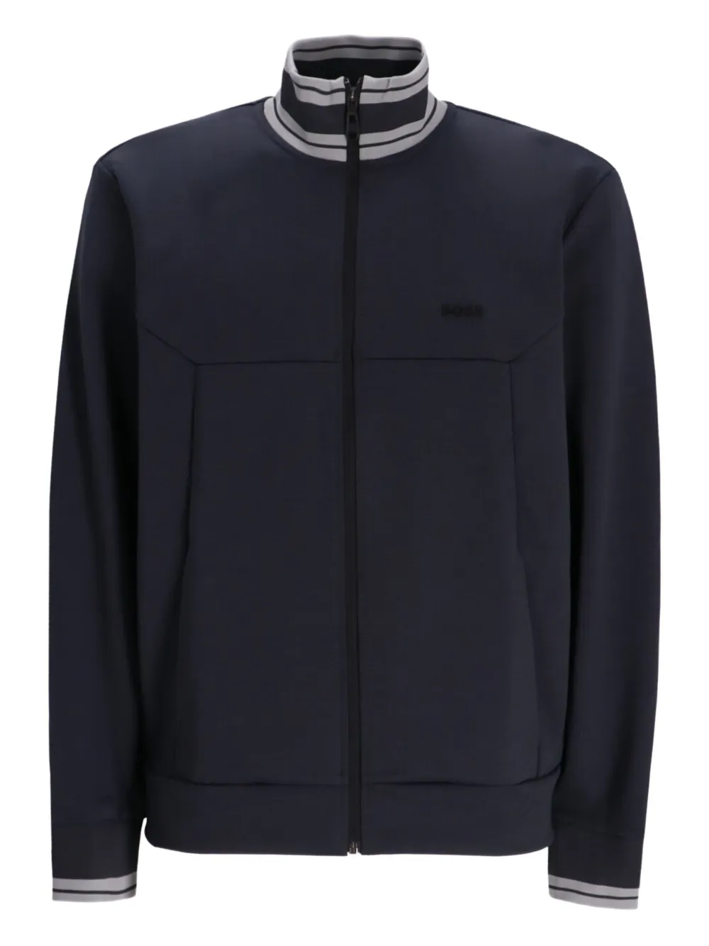 BOSS Trui met ritssluiting en geribbelde afwerking Blauw