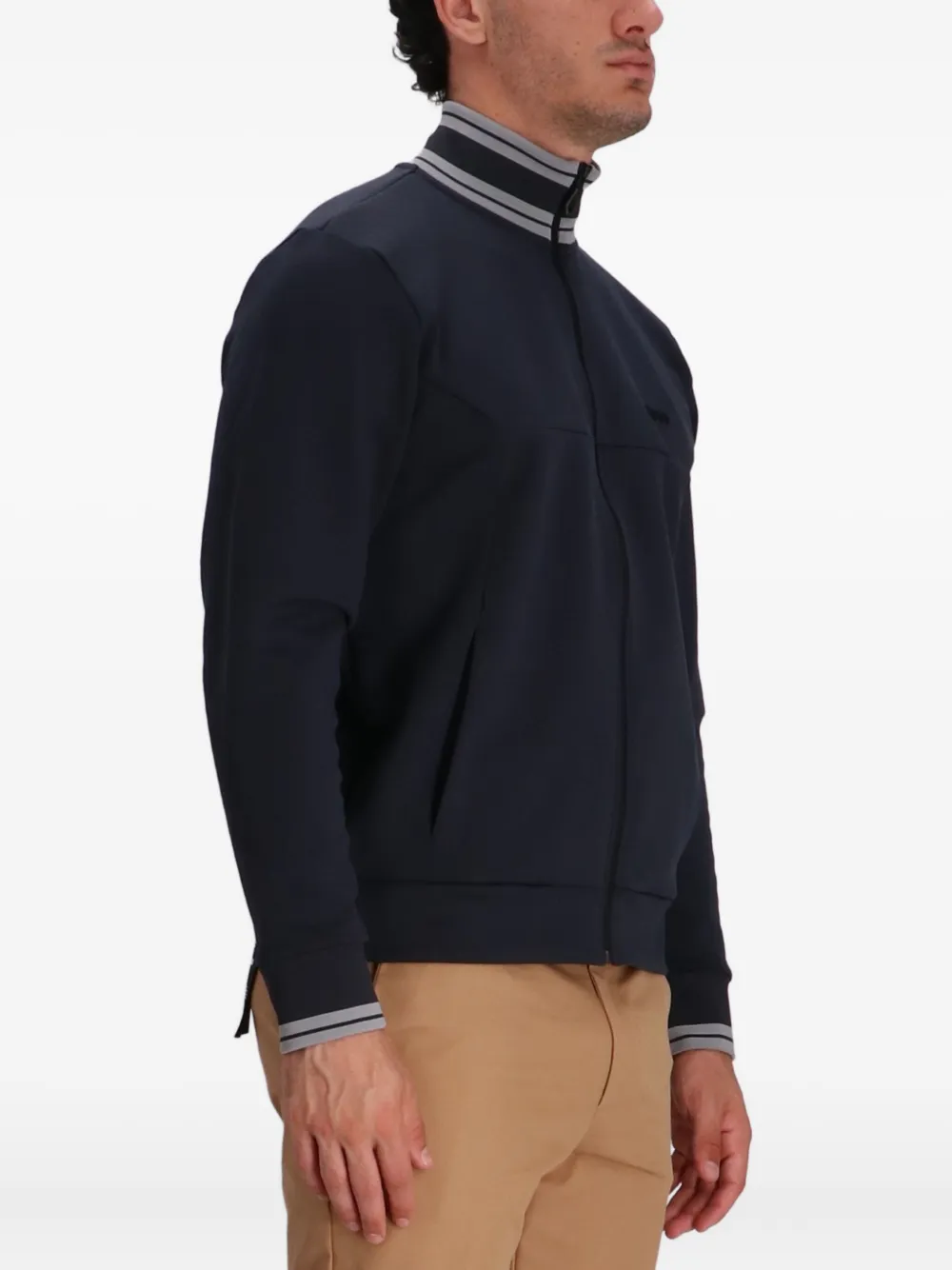 BOSS Trui met ritssluiting en geribbelde afwerking Blauw