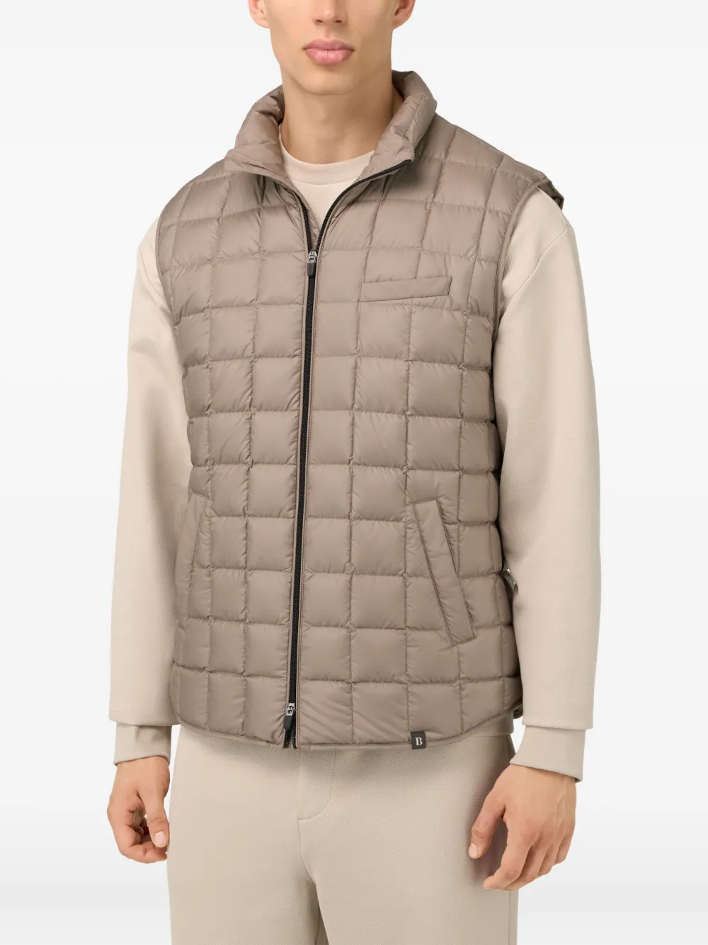 Boggi Milano Ens Taupe High-neck Quilted Shell-down Gilet In Brown