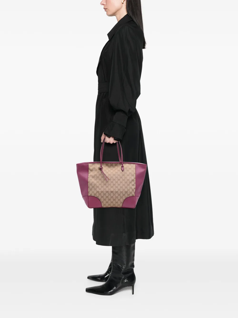Pre-owned Gucci 2016-2025 Gg Canvas Bree Tote Bag In Purple