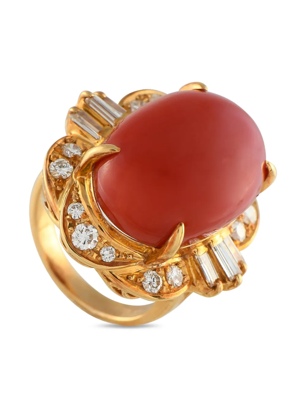 LB Exclusive 18K yellow gold coral and diamond ring | Image 2