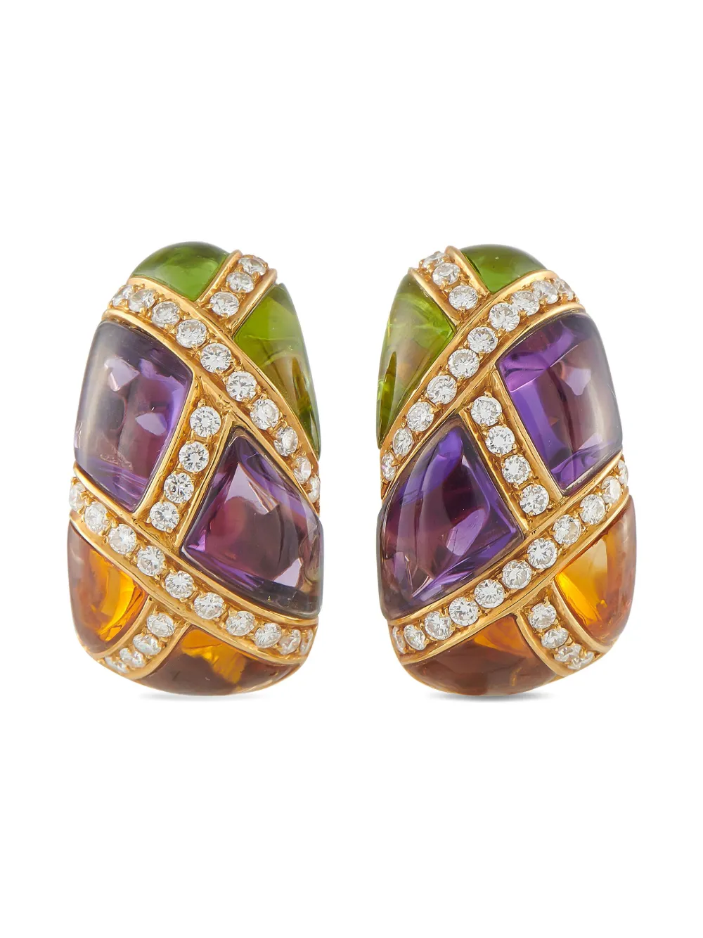 Pre-owned Lb Exclusive 18kt Yellow Gold Multi-stone Earrings