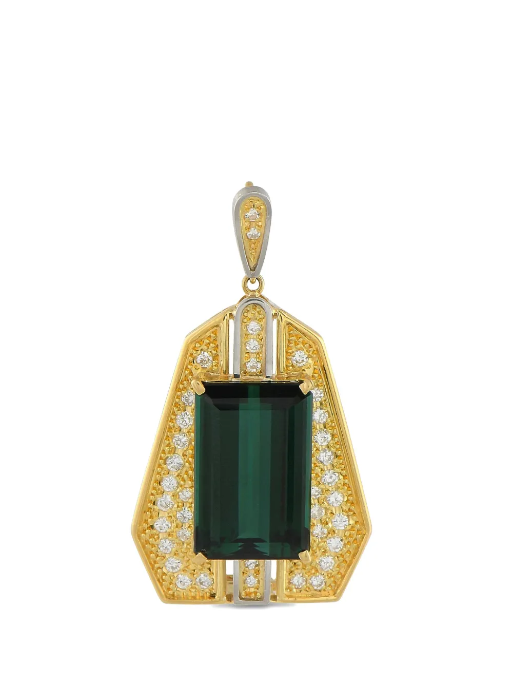 Pre-owned Lb Exclusive 18k Yellow Gold Diamond And Tourmaline Pendant