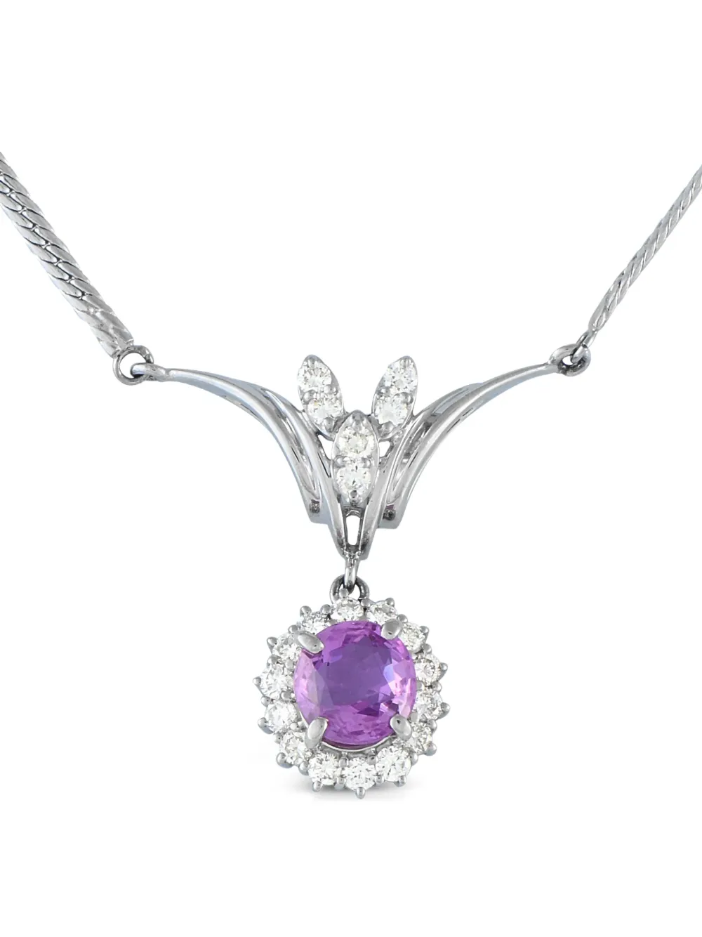 LB Exclusive 18kt white gold Halo sapphire necklace - シルバートーン LB Exclusive 18kt white gold Halo sapphire necklace - シルバートーン
