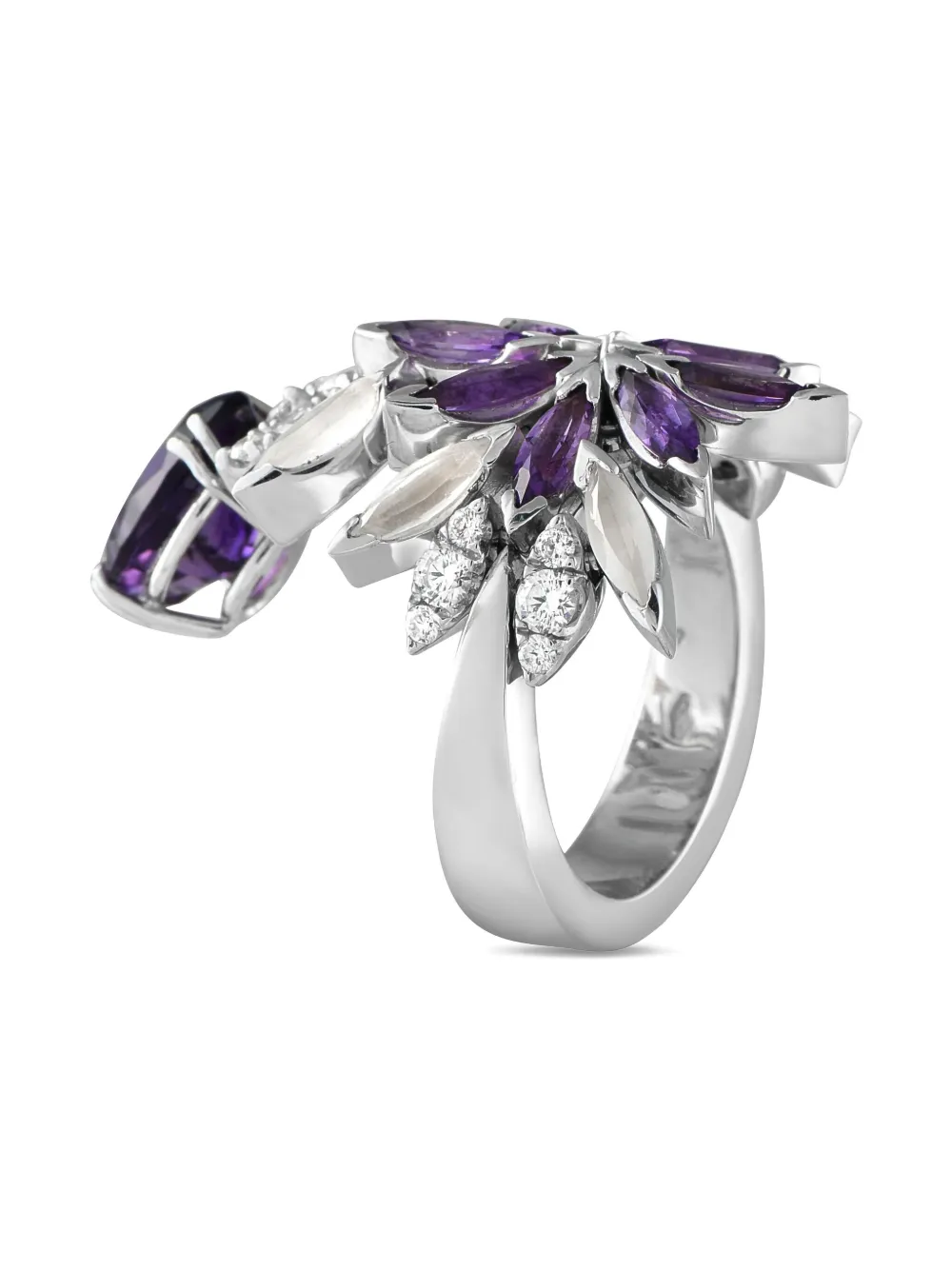 Pre-owned Pasquale Bruni 18k White Gold Amethyst And Diamond Ring In Silver