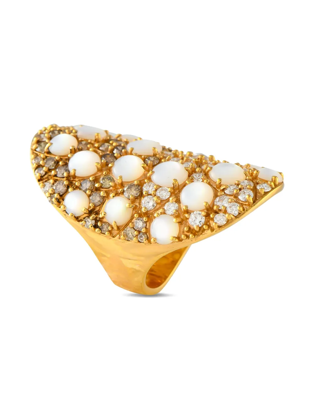 Pre-owned Pasquale Bruni 18k Yellow Gold Mandala Diamond And Mother Of Pearl Ring