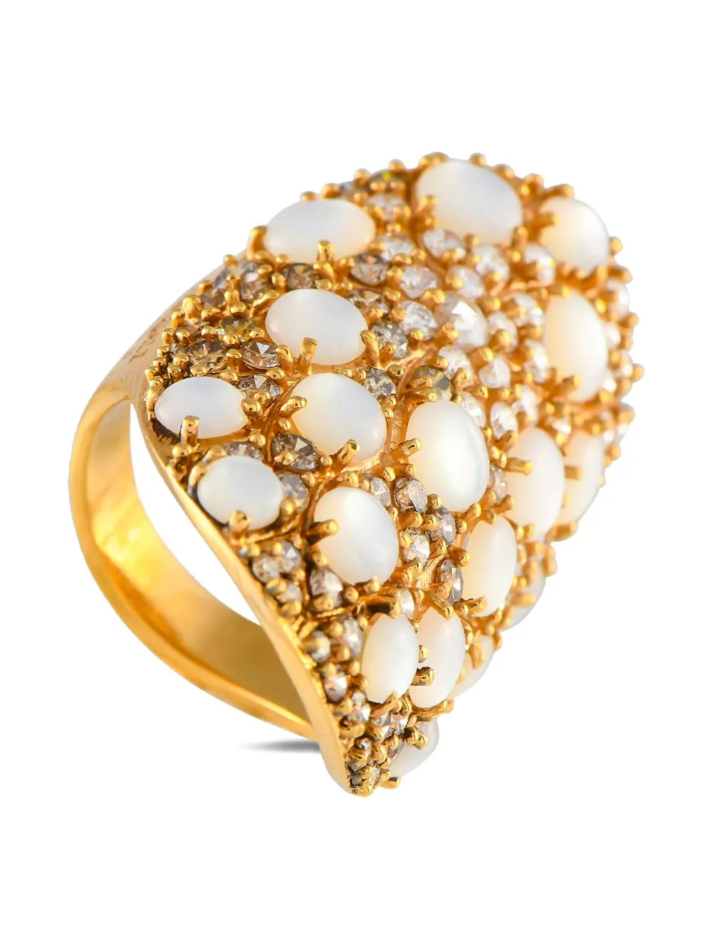 Pre-owned Pasquale Bruni 18k Yellow Gold Mandala Diamond And Mother Of Pearl Ring