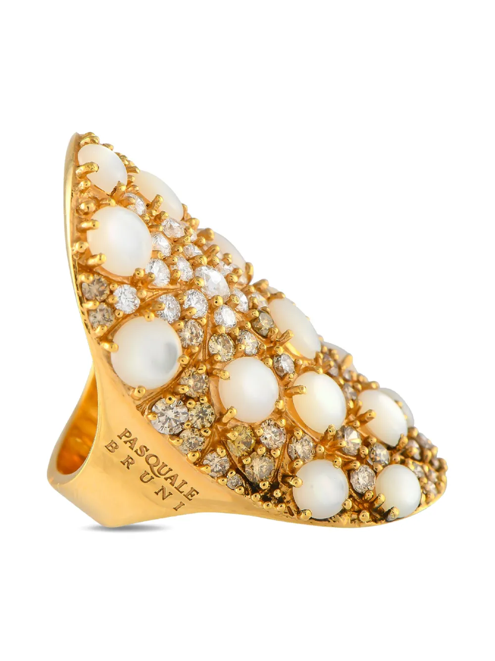 Pre-owned Pasquale Bruni 18k Yellow Gold Mandala Diamond And Mother Of Pearl Ring