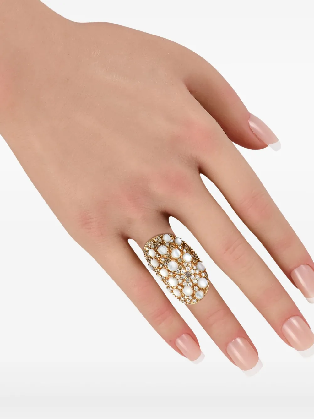 Pre-owned Pasquale Bruni 18k Yellow Gold Mandala Diamond And Mother Of Pearl Ring