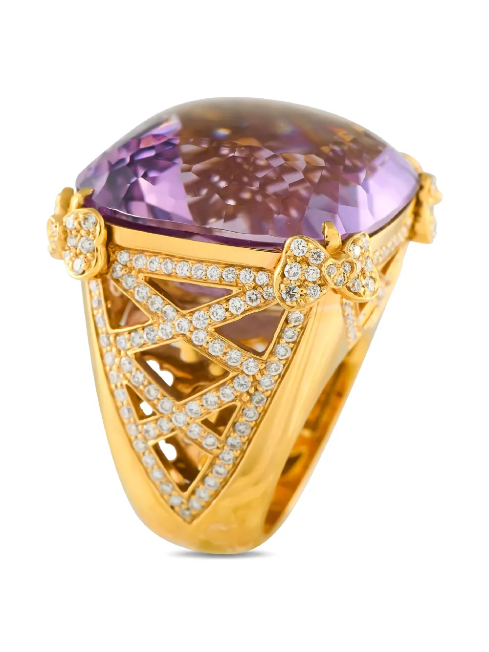Pre-owned Pasquale Bruni 18k Yellow Gold Diamond And Amethyst Ring