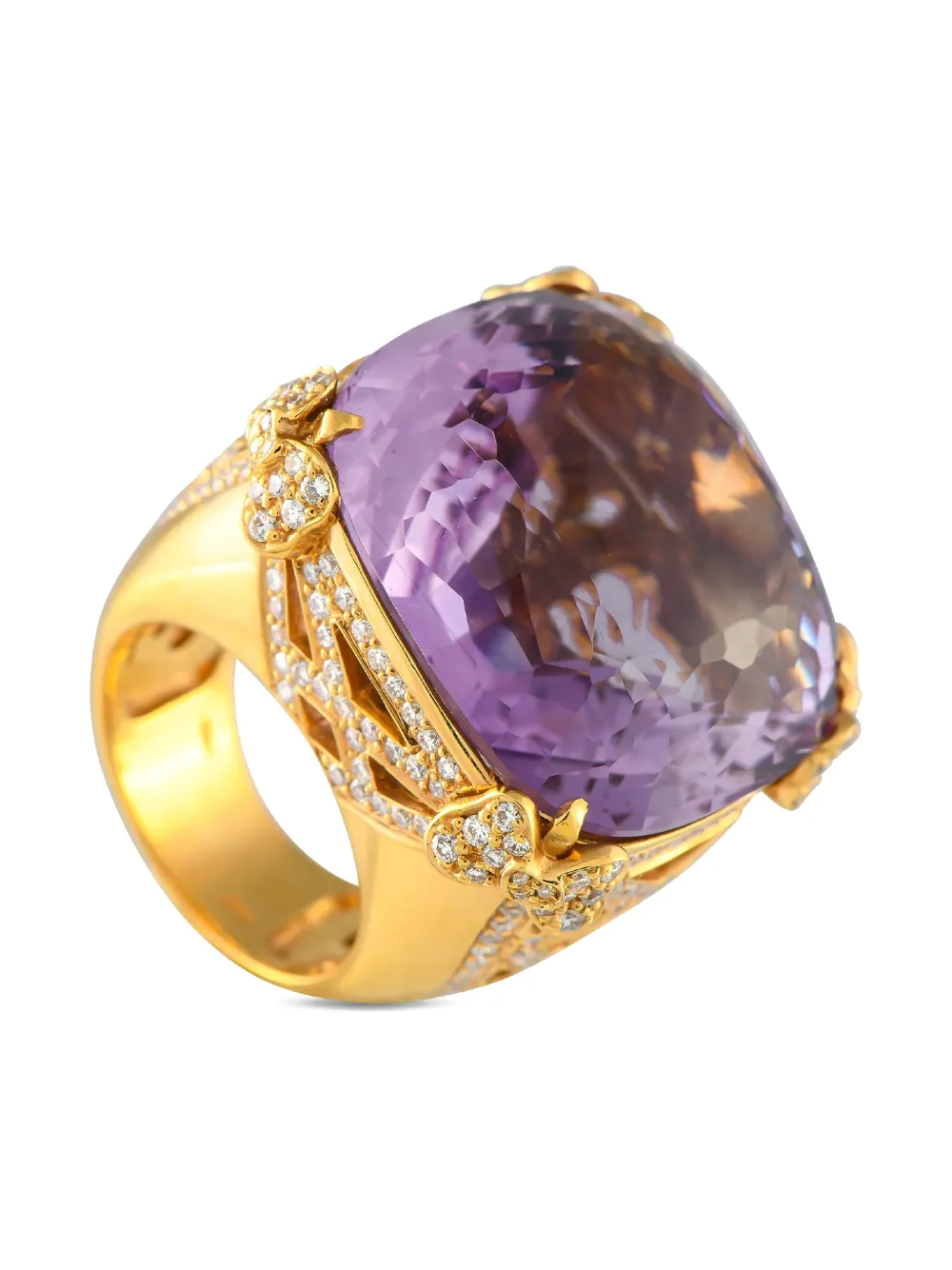 Pre-owned Pasquale Bruni 18k Yellow Gold Diamond And Amethyst Ring