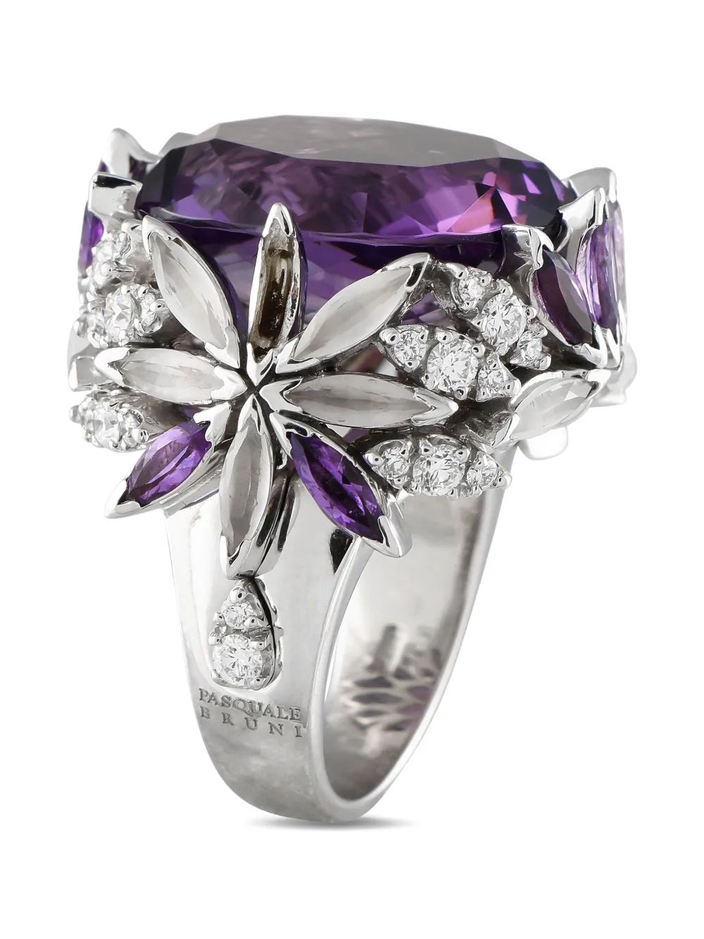 Pre-owned Pasquale Bruni 18k White Gold Amethyst And Diamond Ring In Silver