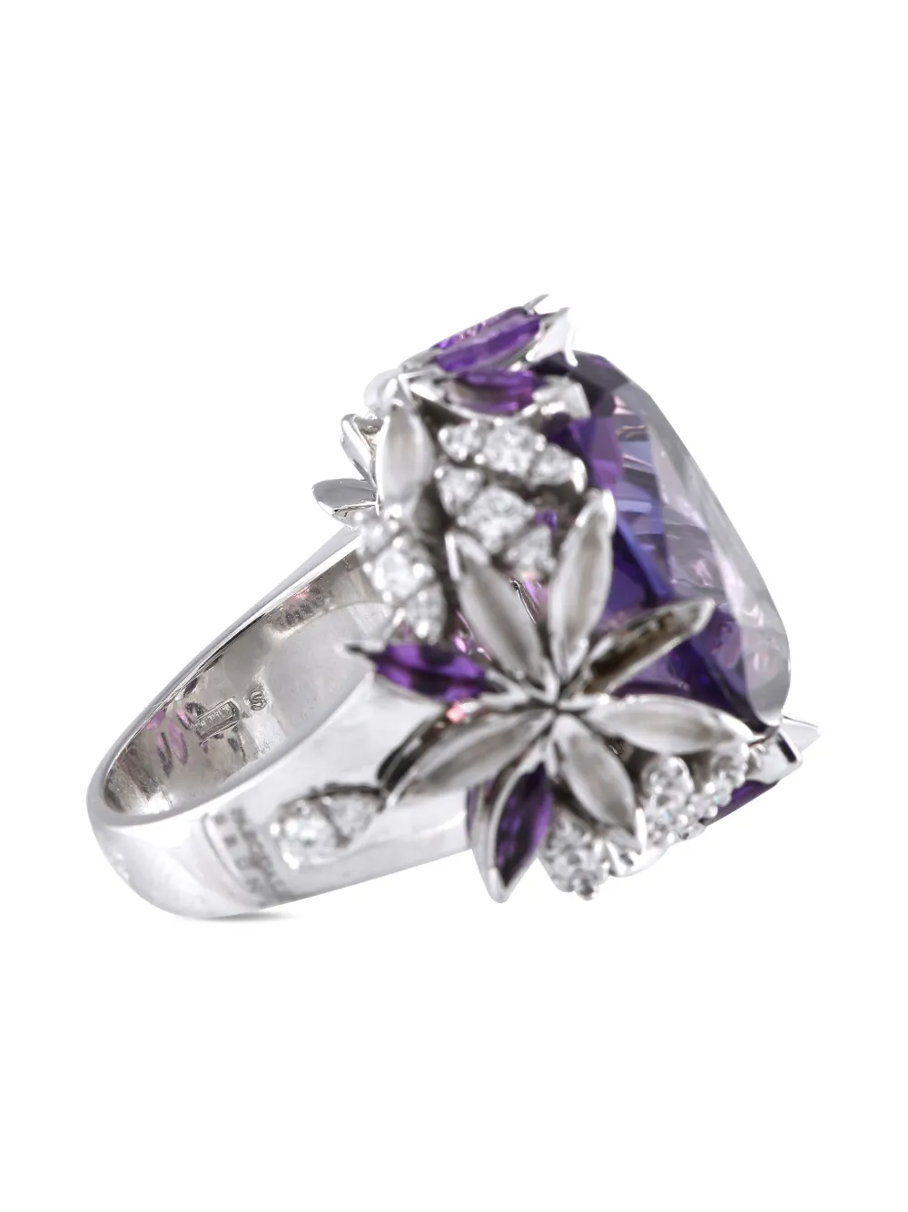 Pre-owned Pasquale Bruni 18k White Gold Amethyst And Diamond Ring In Silver