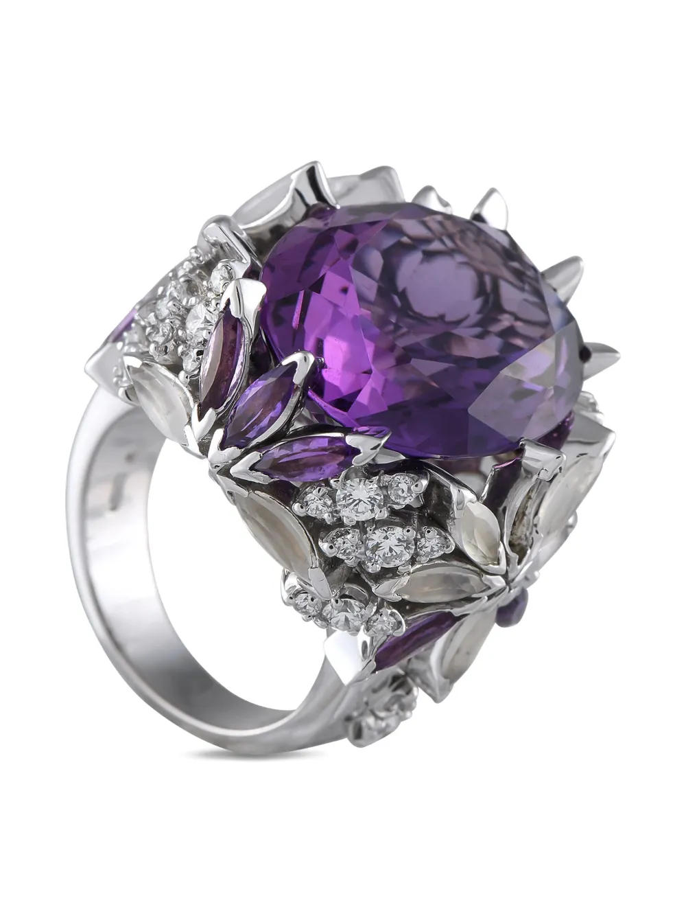 Pre-owned Pasquale Bruni 18k White Gold Amethyst And Diamond Ring In Silver