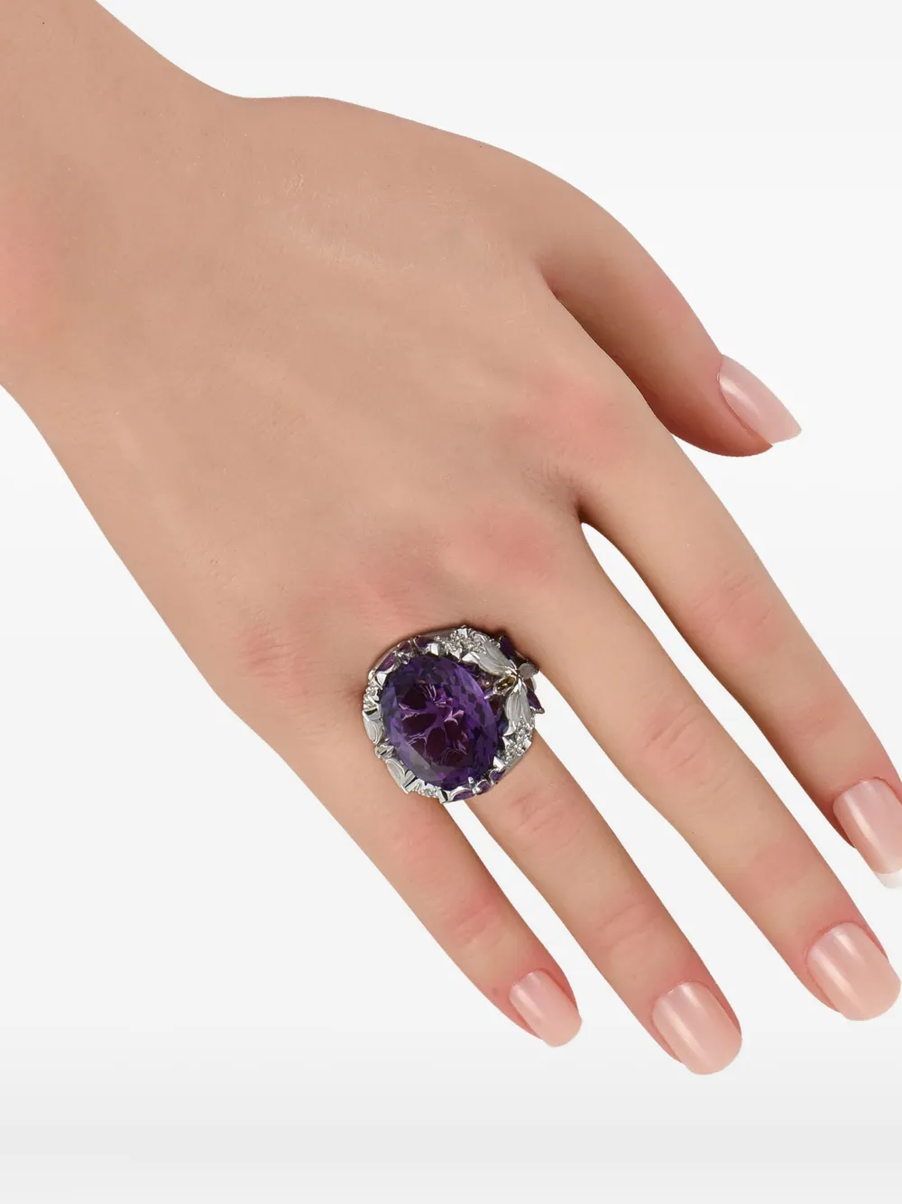 Pre-owned Pasquale Bruni 18k White Gold Amethyst And Diamond Ring In Silver