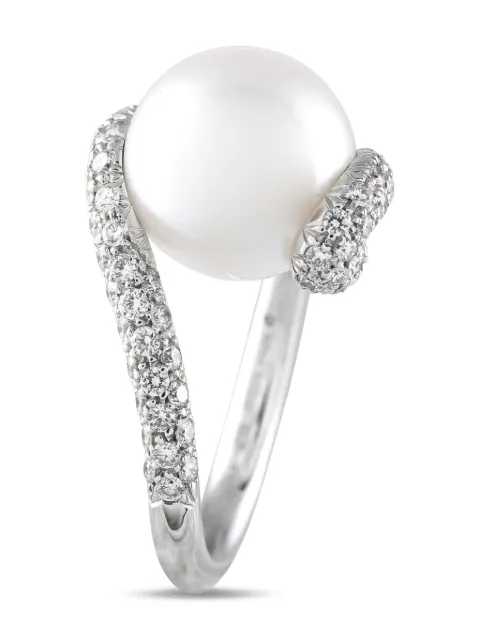 Mikimoto anillo en oro blanco de 18kt con diamante y perla
