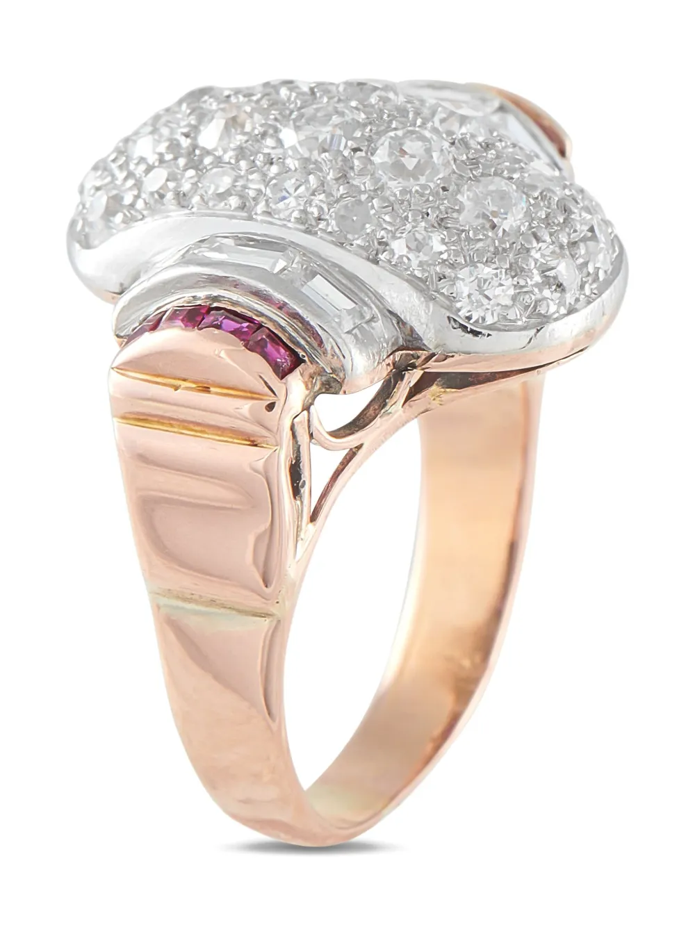 Pre-owned Lb Exclusive 18k Rose Gold Diamond And Ruby Ring In Pink