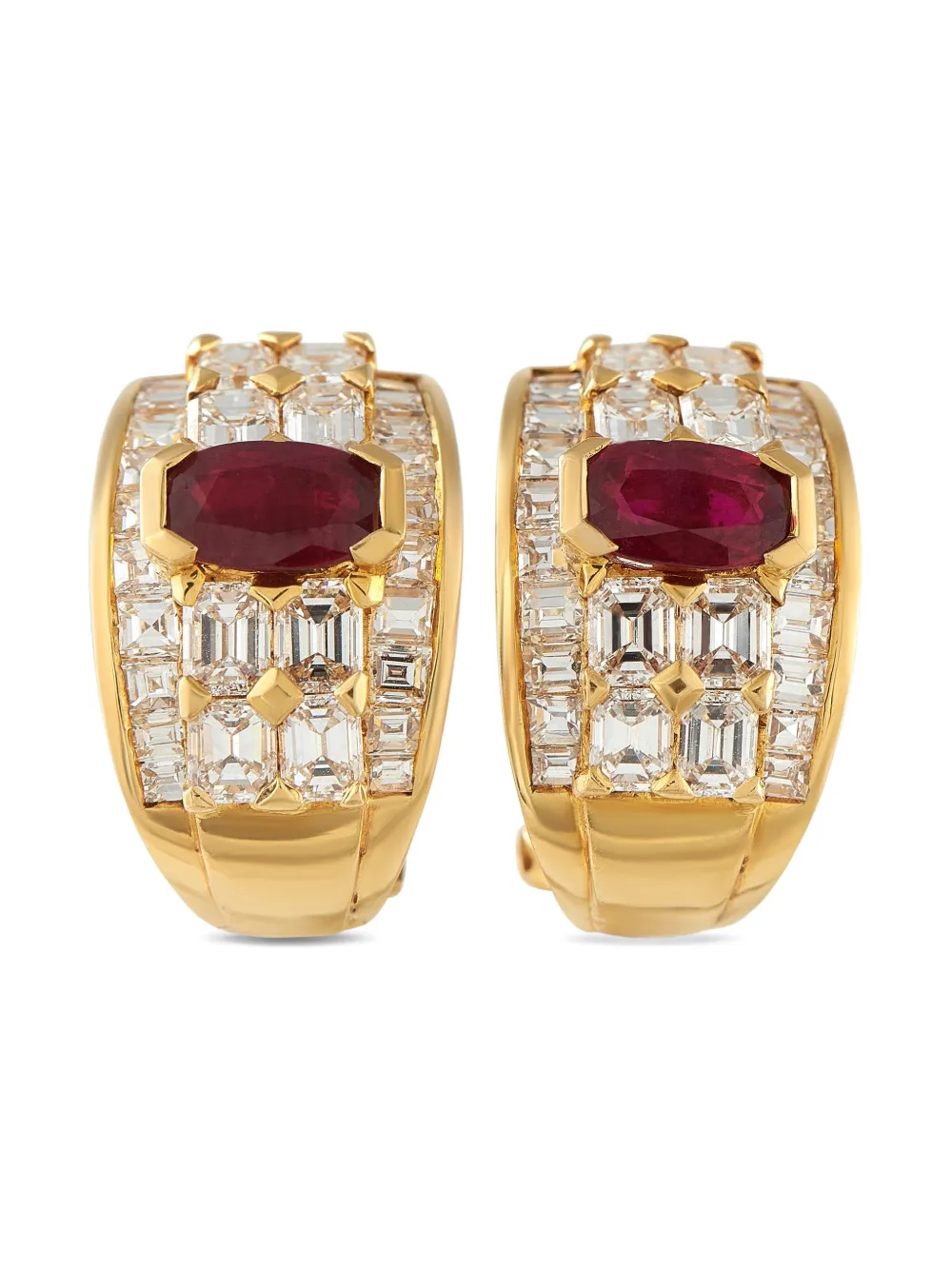 LB Exclusive 18K yellow gold diamond and ruby earrings | Image 2