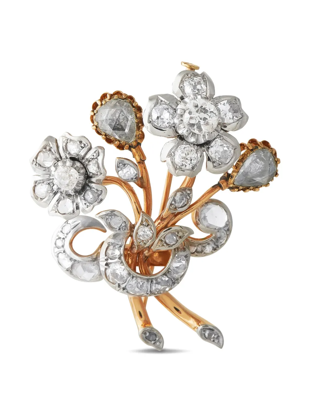 LB Exclusive 18K rose gold and platinum Edwardian Flower diamond brooch - Oro