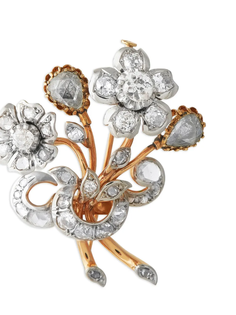 18k Rose Gold And Platinum Edwardian Flower Diamond Brooch